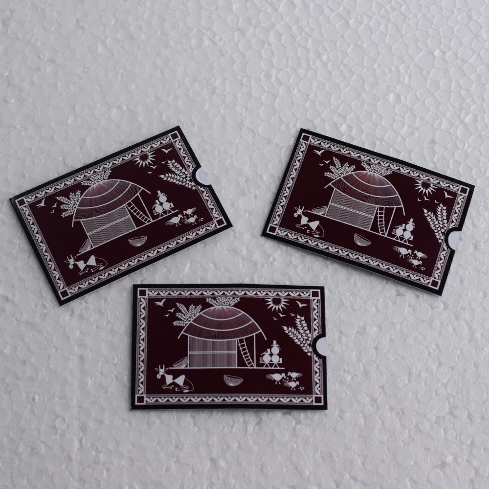Marron Paper Wallet/ Warli Painting Debit Card Cover/Credit Card Holder/ATM Card Holder/Business Card Wallet/ Handmade Card Wallet - Image 2