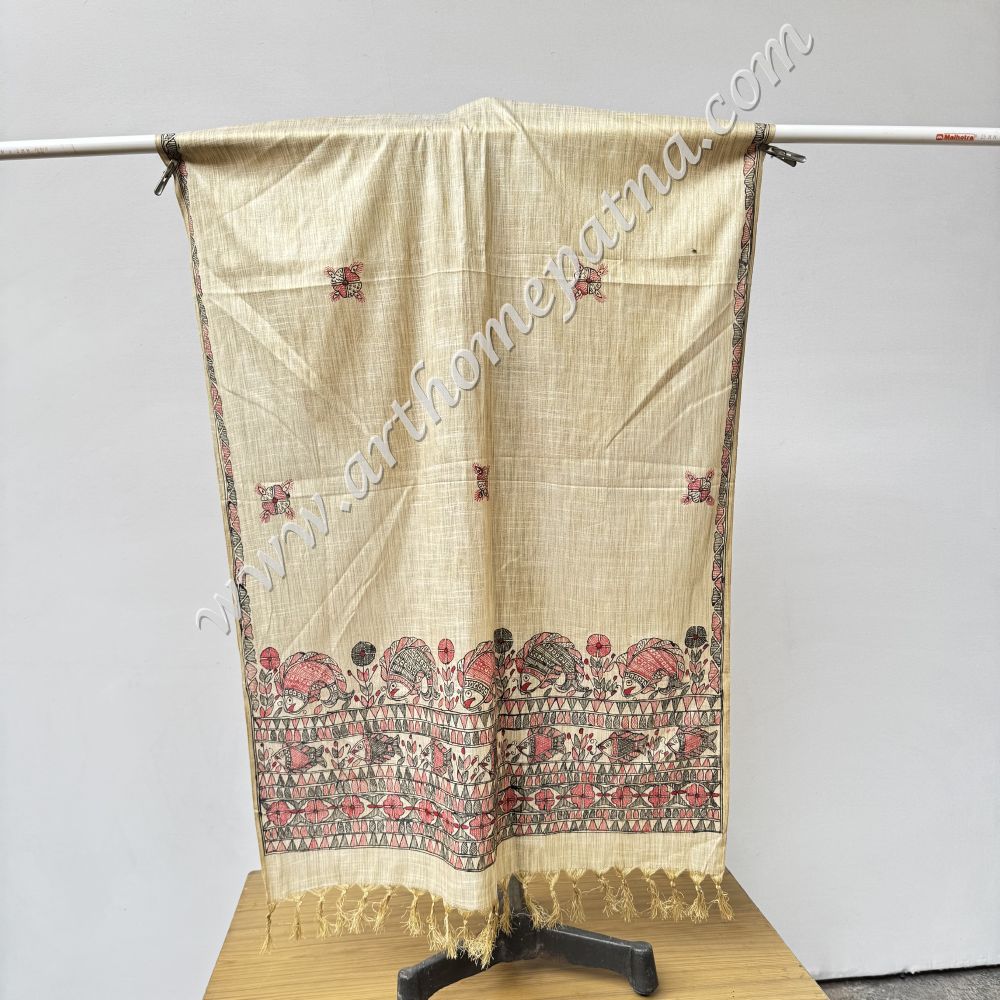 Hand Painted Madhubani Dupatta/Stoles - Image 3