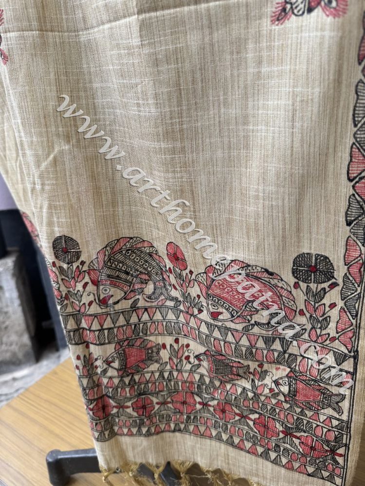 Hand Painted Madhubani Dupatta/Stoles - Image 4