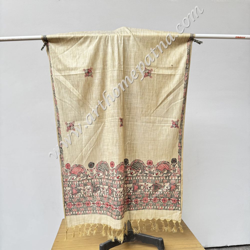 Hand Painted Madhubani Dupatta/Stoles - Image 5