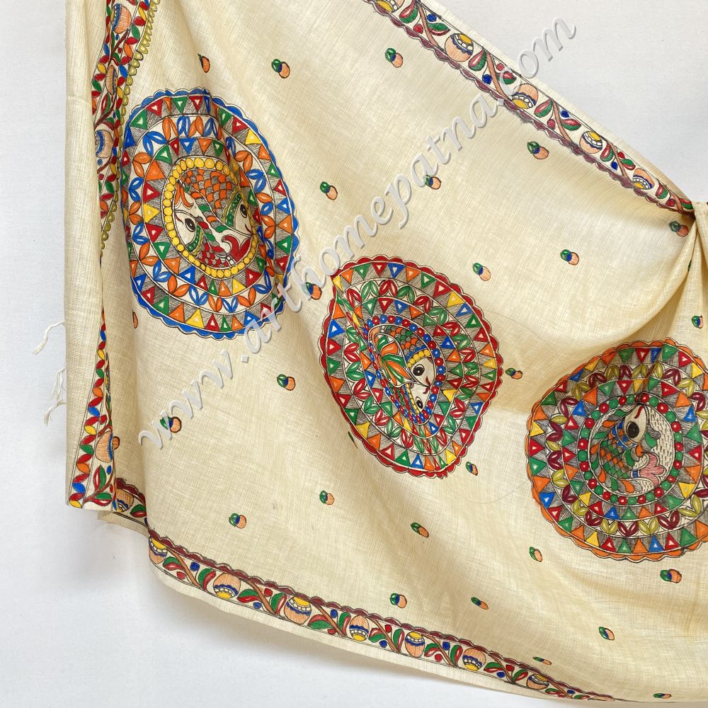 Hand Painted Madhubani Dupatta/Stoles - Image 5
