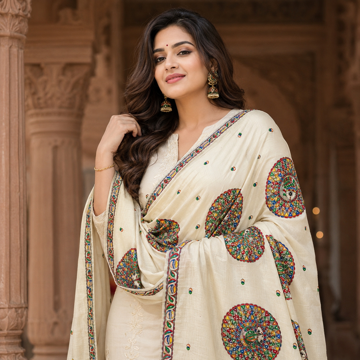 Hand Painted Madhubani Dupatta/Stoles