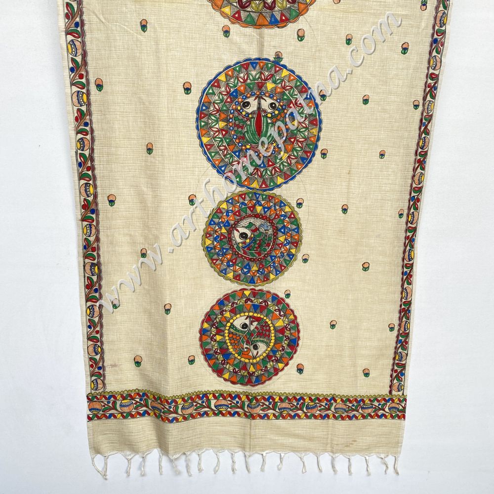 Hand Painted Madhubani Dupatta/Stoles - Image 6