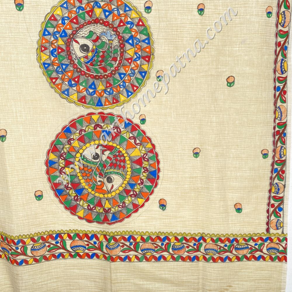 Hand Painted Madhubani Dupatta/Stoles - Image 7
