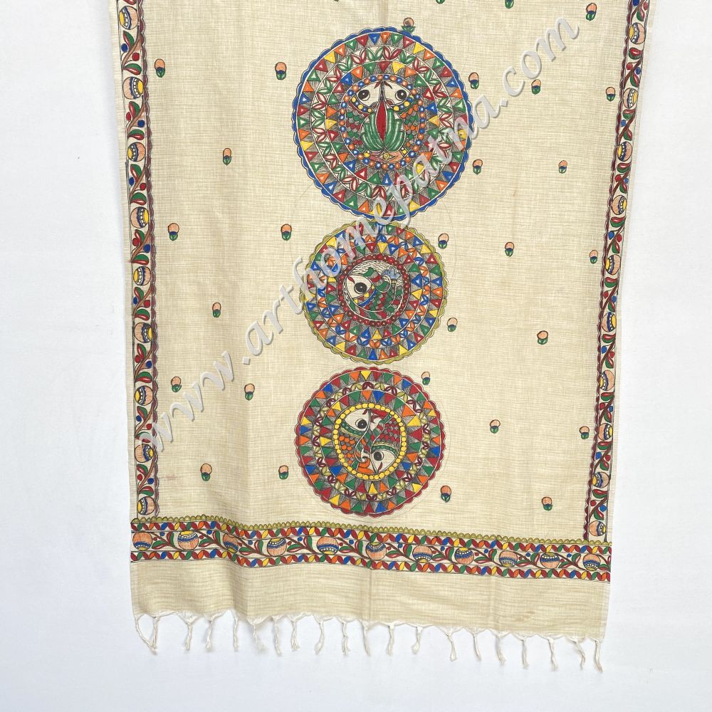 Hand Painted Madhubani Dupatta/Stoles - Image 9