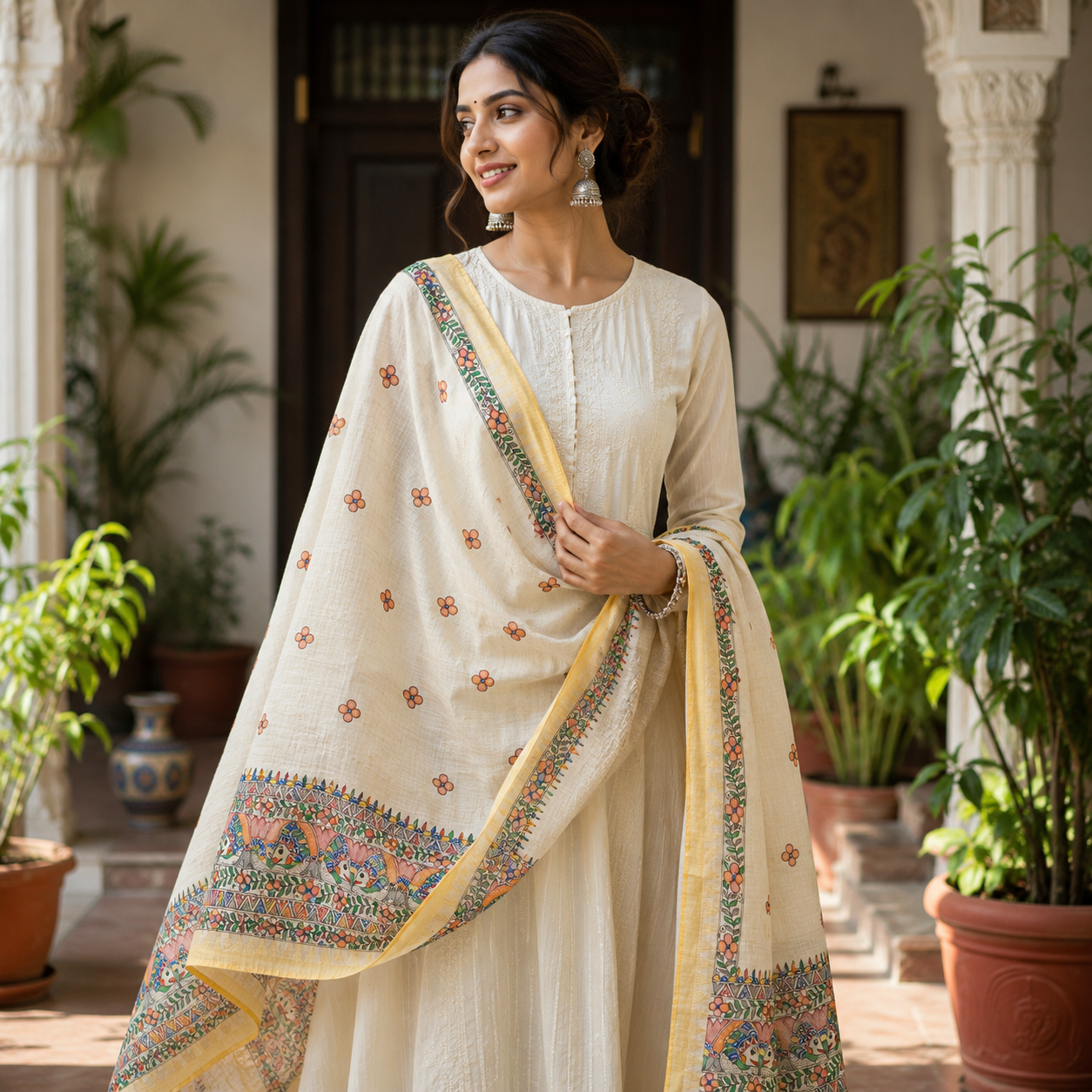 Hand Painted Madhubani Dupatta/Stoles