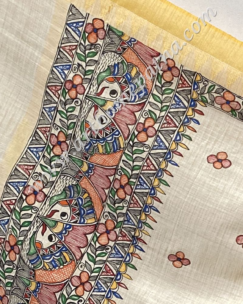 Hand Painted Madhubani Dupatta/Stoles - Image 7