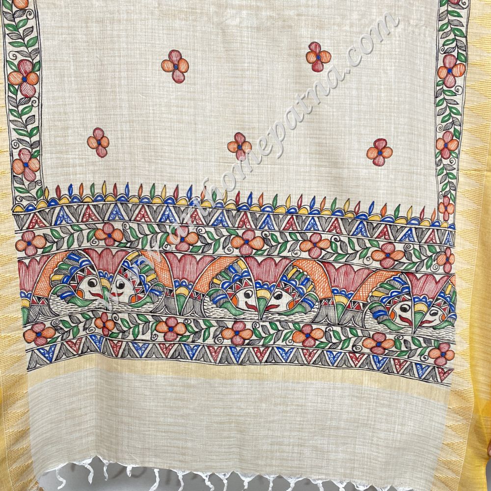 Hand Painted Madhubani Dupatta/Stoles - Image 9