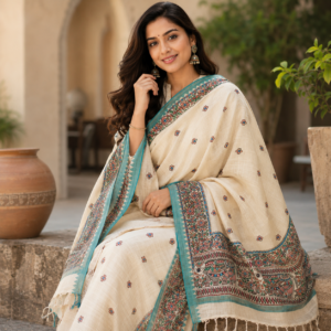 Madhubani-Painted Khadi Silk Dupatta