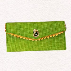10 Green Designer Jute Envelopes, Shagun Money Envelopes, Cash Holder, Gift Money Envelopes