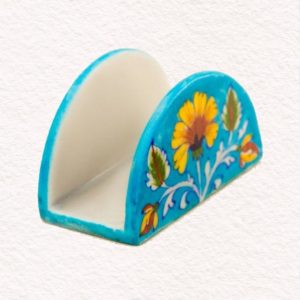 Table Organizer Accessories, Tissue Paper Holder, Blue Pottery Handcrafted Napkin Holder, Office Supplies Holder