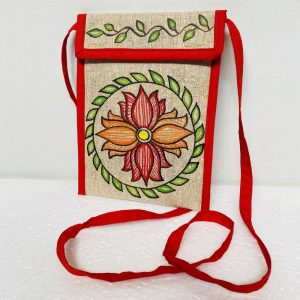 Mithila/Madhubani Hand Painted Juco Cotton Cloth Shoulder/Sling Mobile Bag/Pouch