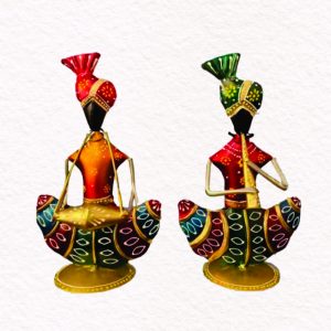 Metal Musician Table Décor Showpiece Set Of Two, Traditional Home and Office Décor Items