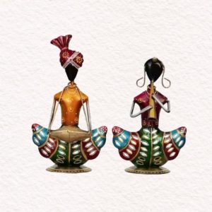 Metal Musician Table Décor Showpiece Set Of Two, Traditional Home and Office Décor Items