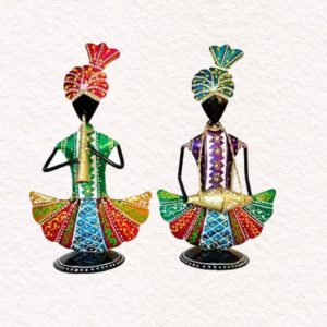 Metal Musician Table Décor Showpiece Set Of Two, Traditional Home and Office Décor Items