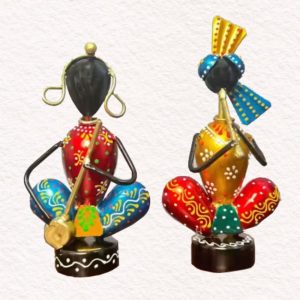 Metal Musician Table Décor Showpiece Set Of Two, Traditional Home and Office Décor Items