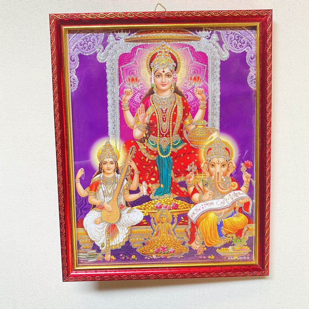 Laxmi Ganesh & Saraswati Religious Frame | Laxmi Ganesh & Saraswati Photo Frame | God Photo Frame | For Diwali Pooja Religious Frame