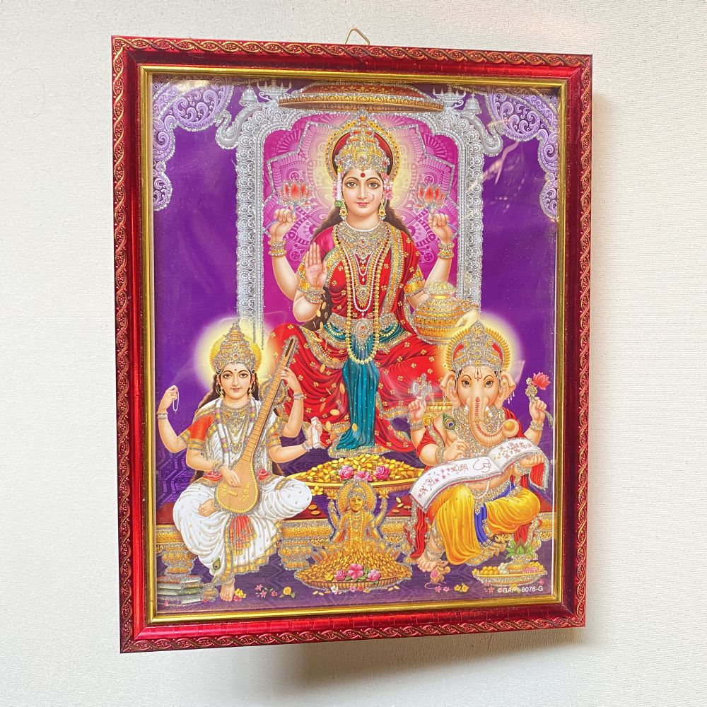 Laxmi Ganesh & Saraswati Religious Frame | Laxmi Ganesh & Saraswati Photo Frame | God Photo Frame | For Diwali Pooja Religious Frame - Image 3