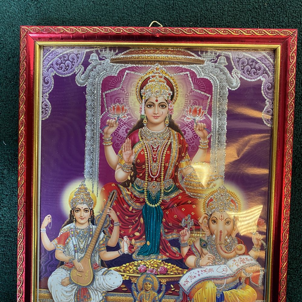 Laxmi Ganesh & Saraswati Religious Frame | Laxmi Ganesh & Saraswati Photo Frame | God Photo Frame | For Diwali Pooja Religious Frame - Image 4