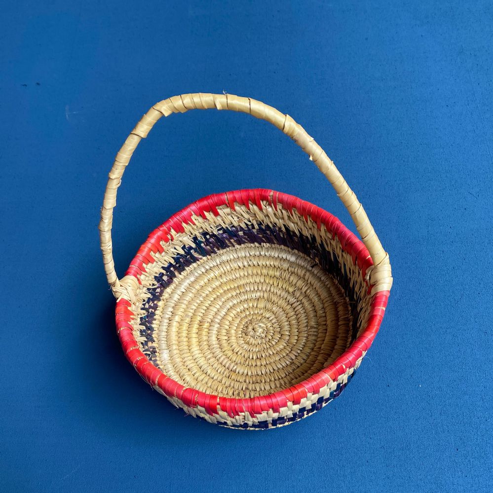 Handmade Multicolor Sikki Moonj Small Pooja Daliya | Sikki Grass Pooja Daliya | Sikki Tokri Basket | Mauni | Dalia | Moonj Basket | Dauri | Sikki Daliya | Traditional Basket for Kitchen & Fruits - Image 2