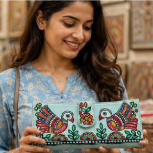 Hand-Painted Madhubani Clutch for Women | Authentic Indian Folk Art Purse | Handmade Ethnic Evening Bag