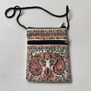 Hand painted Madhubani Sling Bag | Madhubani Folk Art Sling Bag | Madhubani Shoulder Mobile bag