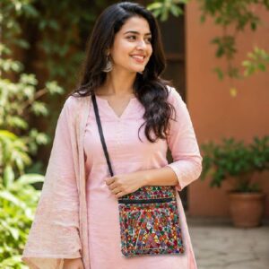 Hand painted Madhubani Sling Bag | Madhubani Folk Art Sling Bag | Madhubani Shoulder Mobile bag