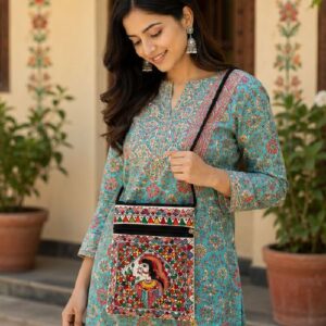Hand painted Madhubani Sling Bag | Madhubani Folk Art Sling Bag | Madhubani Shoulder Mobile bag