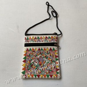 Hand painted Madhubani Sling Bag | Madhubani Folk Art Sling Bag | Madhubani Shoulder Mobile bag