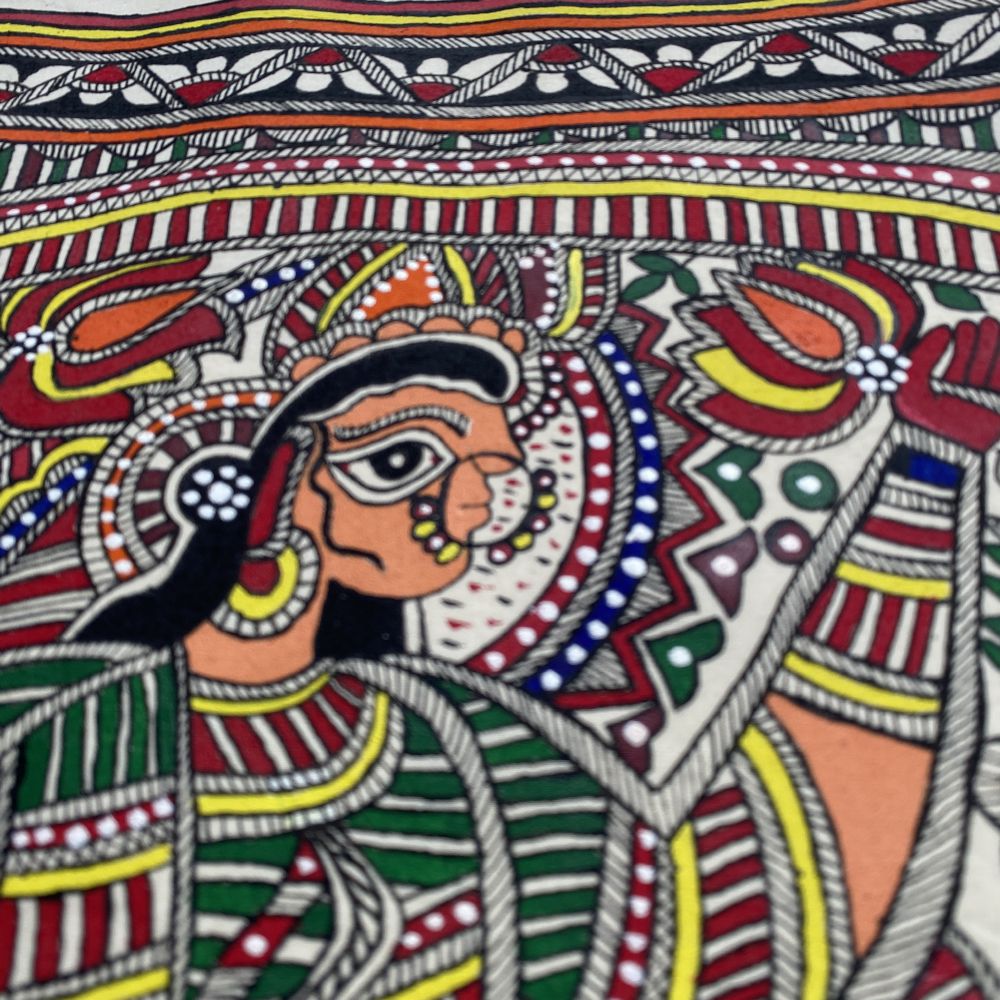 Hand-Painted Lakshmi Ganesh Madhubani Painting on Cotton | Traditional Mithila Folk Art - Image 3