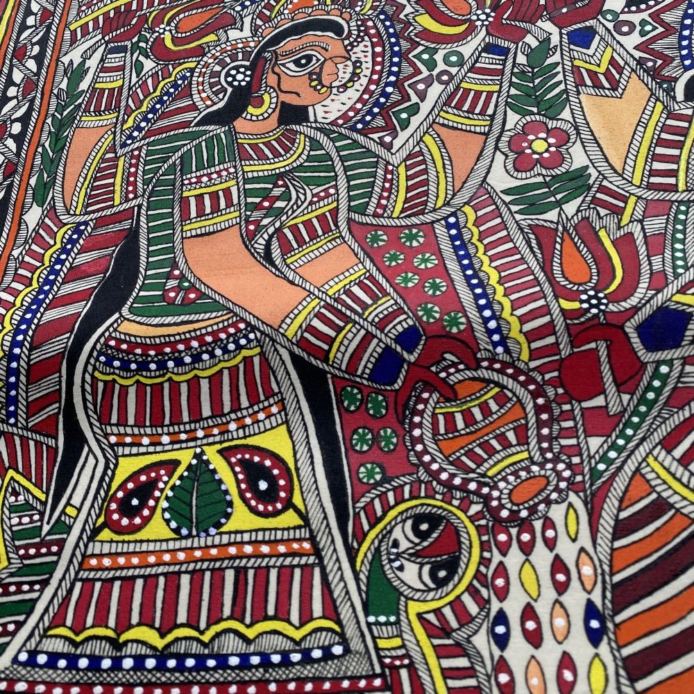 Hand-Painted Lakshmi Ganesh Madhubani Painting on Cotton | Traditional Mithila Folk Art - Image 4