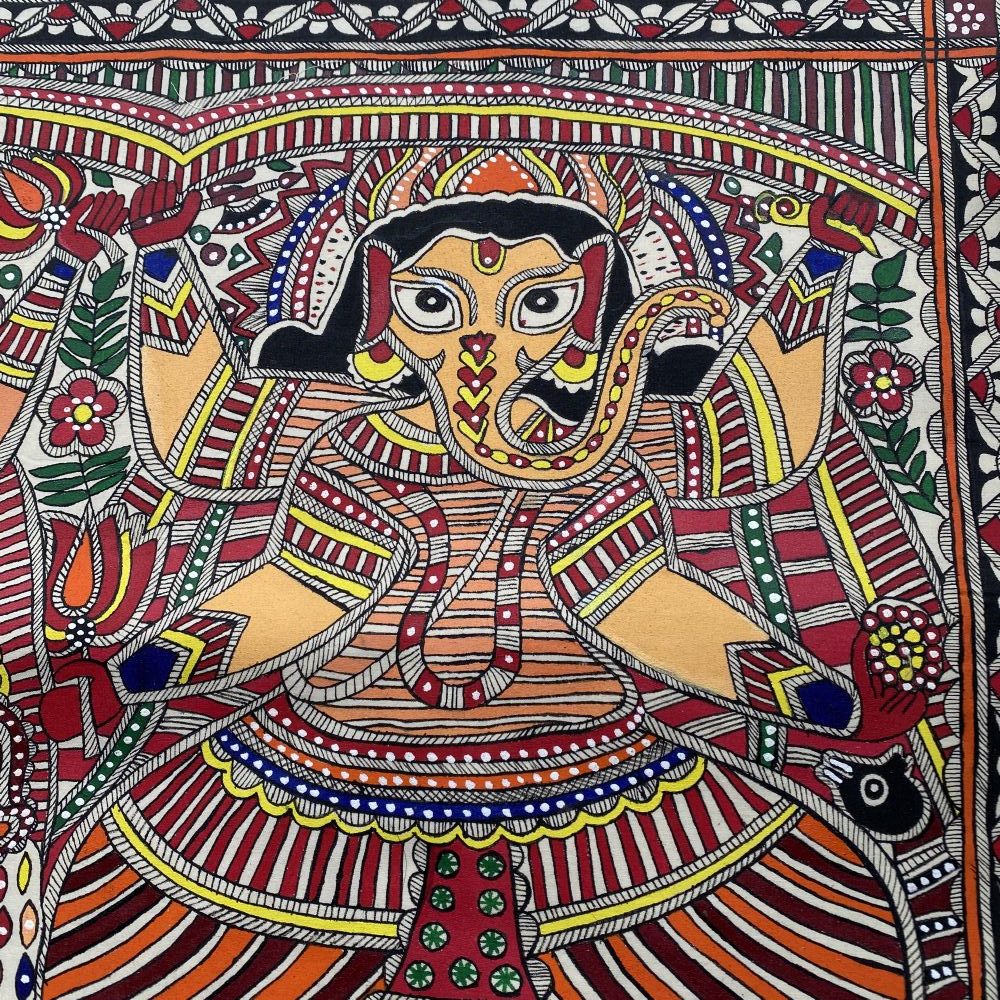 Hand-Painted Lakshmi Ganesh Madhubani Painting on Cotton | Traditional Mithila Folk Art - Image 5