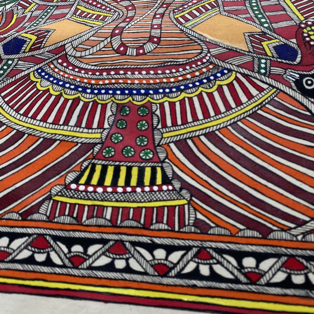 Hand-Painted Lakshmi Ganesh Madhubani Painting on Cotton | Traditional Mithila Folk Art - Image 6