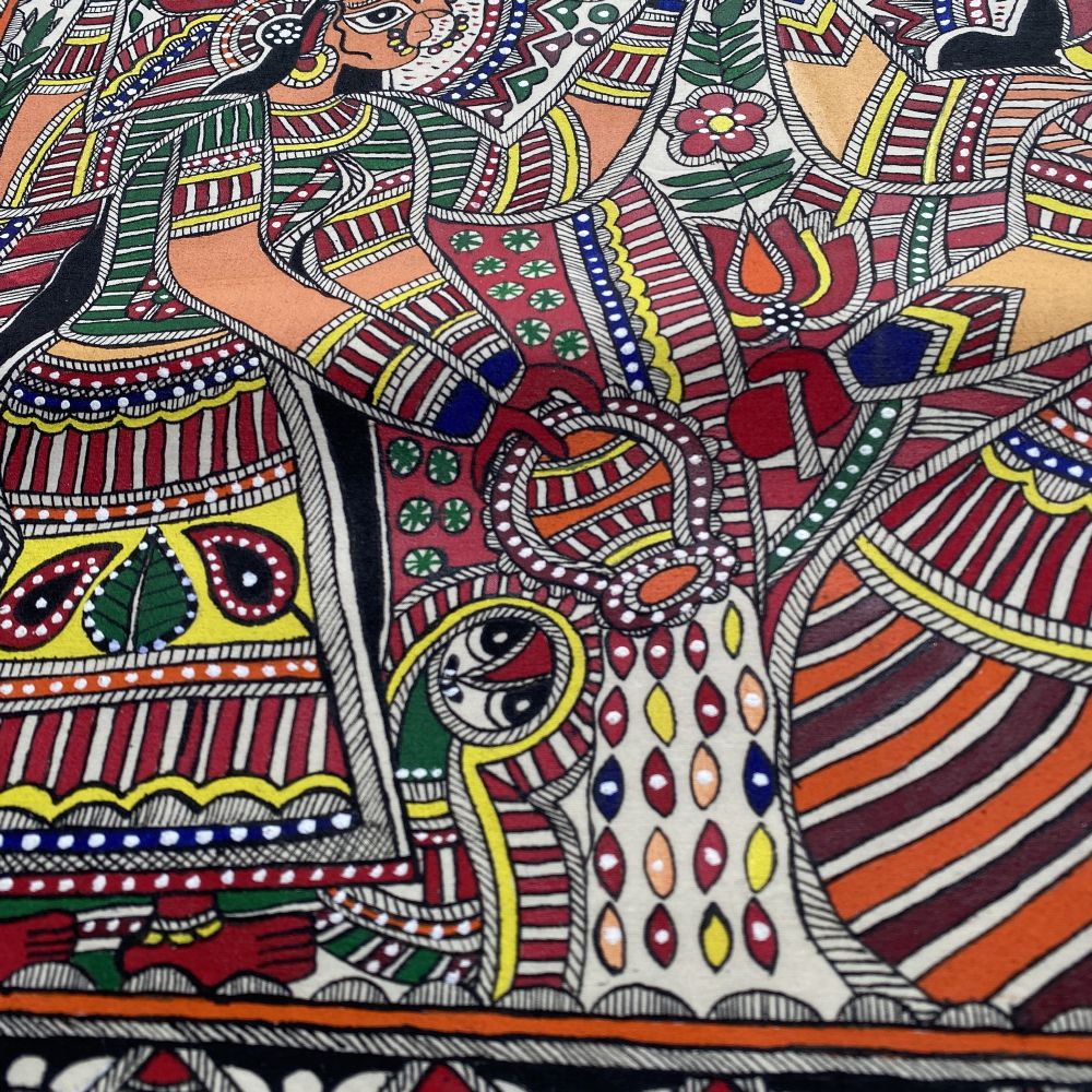 Hand-Painted Lakshmi Ganesh Madhubani Painting on Cotton | Traditional Mithila Folk Art - Image 7