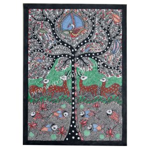 Hand-painted Tree of Life Madhubani painting Traditional Mithila Tree of Life artwork Handmade Indian folk art Tree of Life Authentic Bihar Madhubani wall painting Decorative Tree of Life in Madhubani style