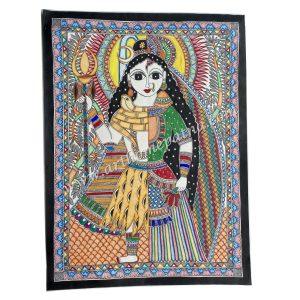 Hand-painted Ardhanarishwar Madhubani painting Traditional Mithila painting of Ardhanarishwar Shiva Shakti Madhubani folk art Handmade Indian folk painting of Lord Shiva and Goddess Parvati Authentic Bihar Madhubani artwork