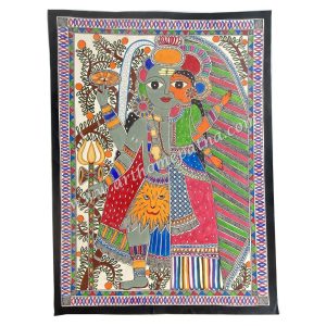 Hand-painted Ardhanarishwar Madhubani painting Traditional Mithila painting of Ardhanarishwar Shiva Shakti Madhubani folk art Handmade Indian folk painting of Lord Shiva and Goddess Parvati Authentic Bihar Madhubani artwork