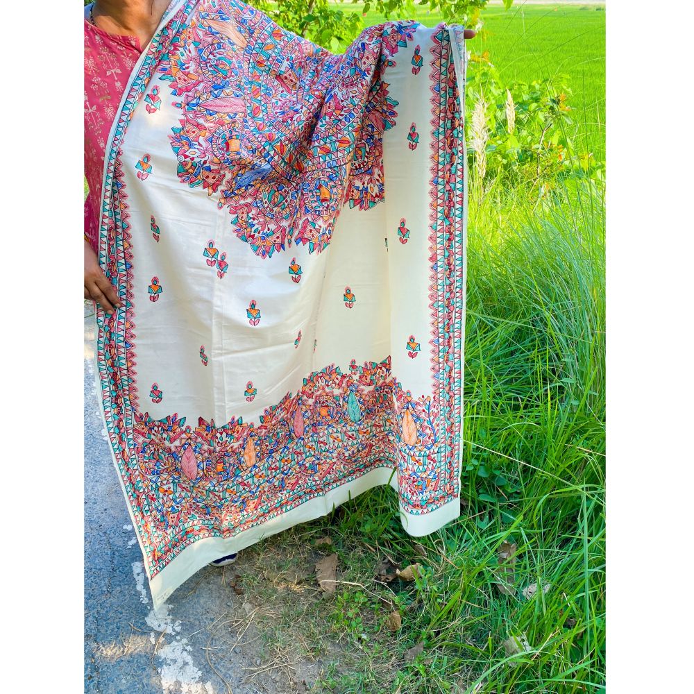 Madhubani hand Painted Silk Dupatta - Image 2