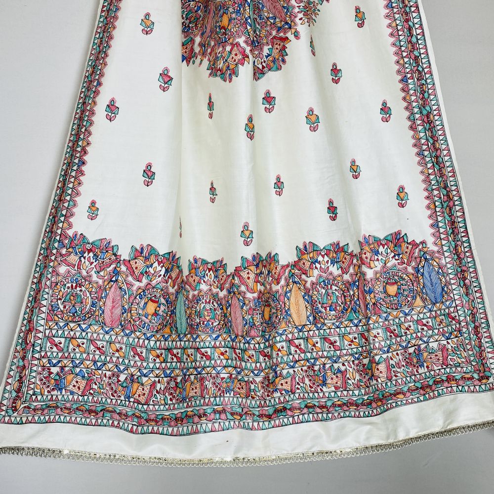 Madhubani hand Painted Silk Dupatta - Image 3
