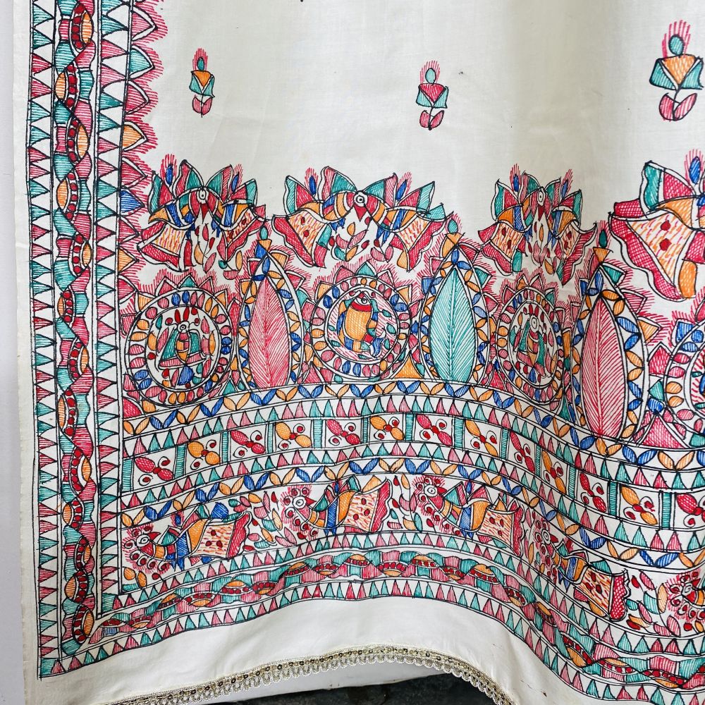 Madhubani hand Painted Silk Dupatta - Image 7