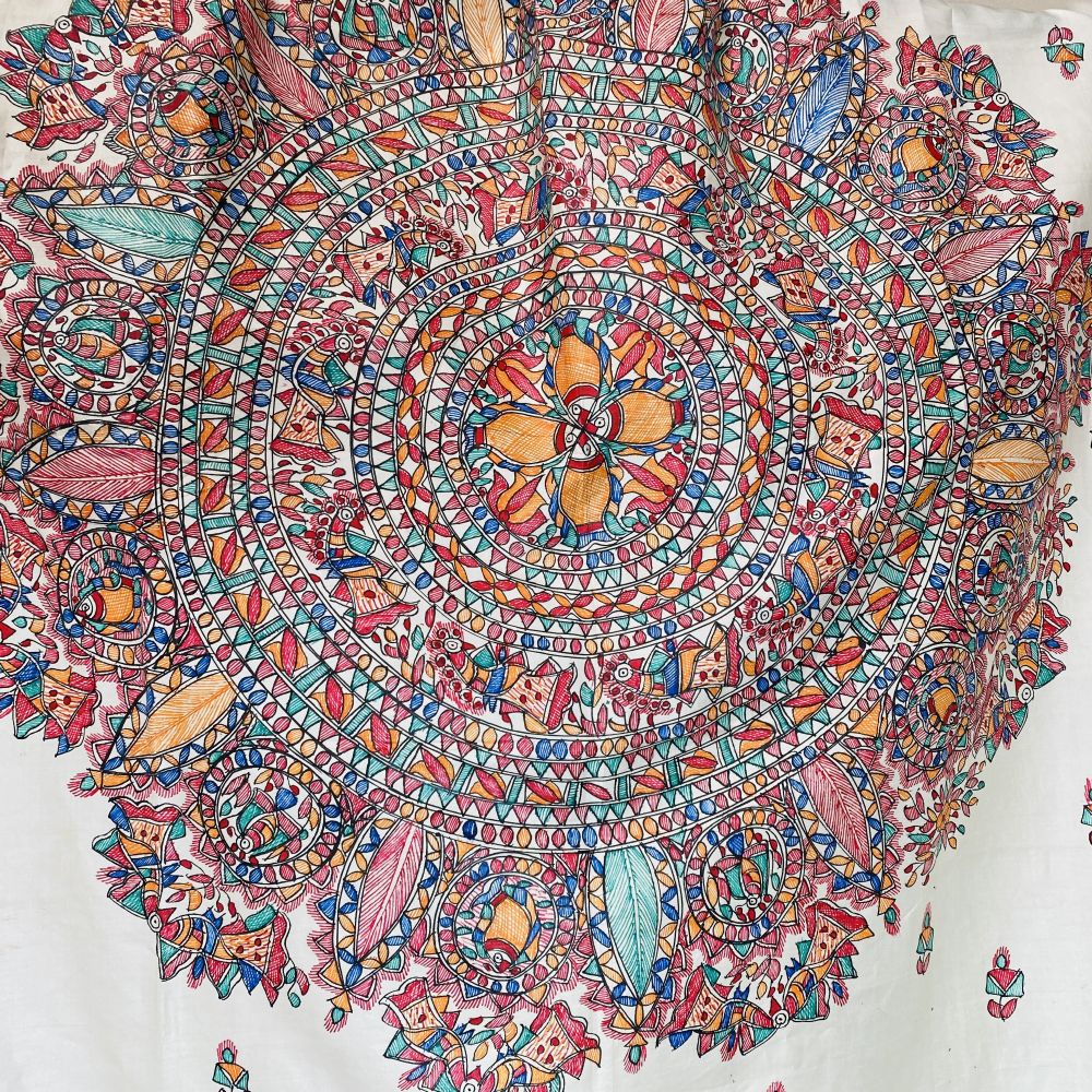 Madhubani hand Painted Silk Dupatta - Image 9