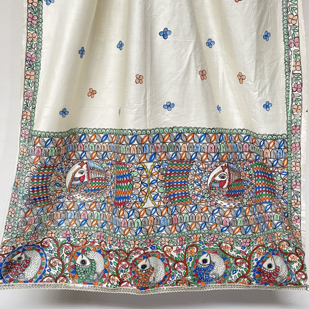 Madhubani hand Painted Silk Dupatta - Image 3