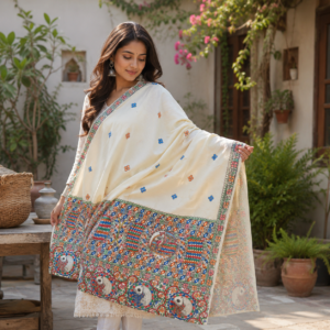 Madhubani hand Painted Silk Dupatta