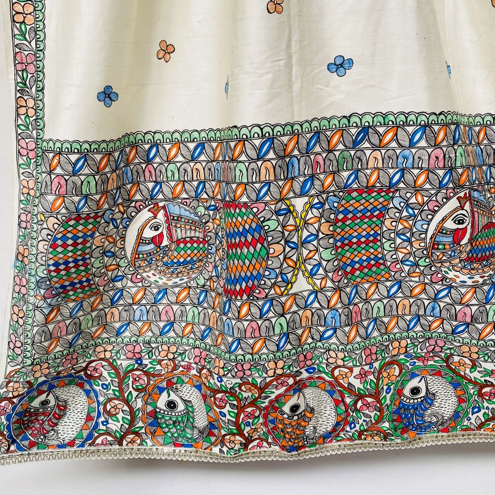 Madhubani hand Painted Silk Dupatta - Image 4