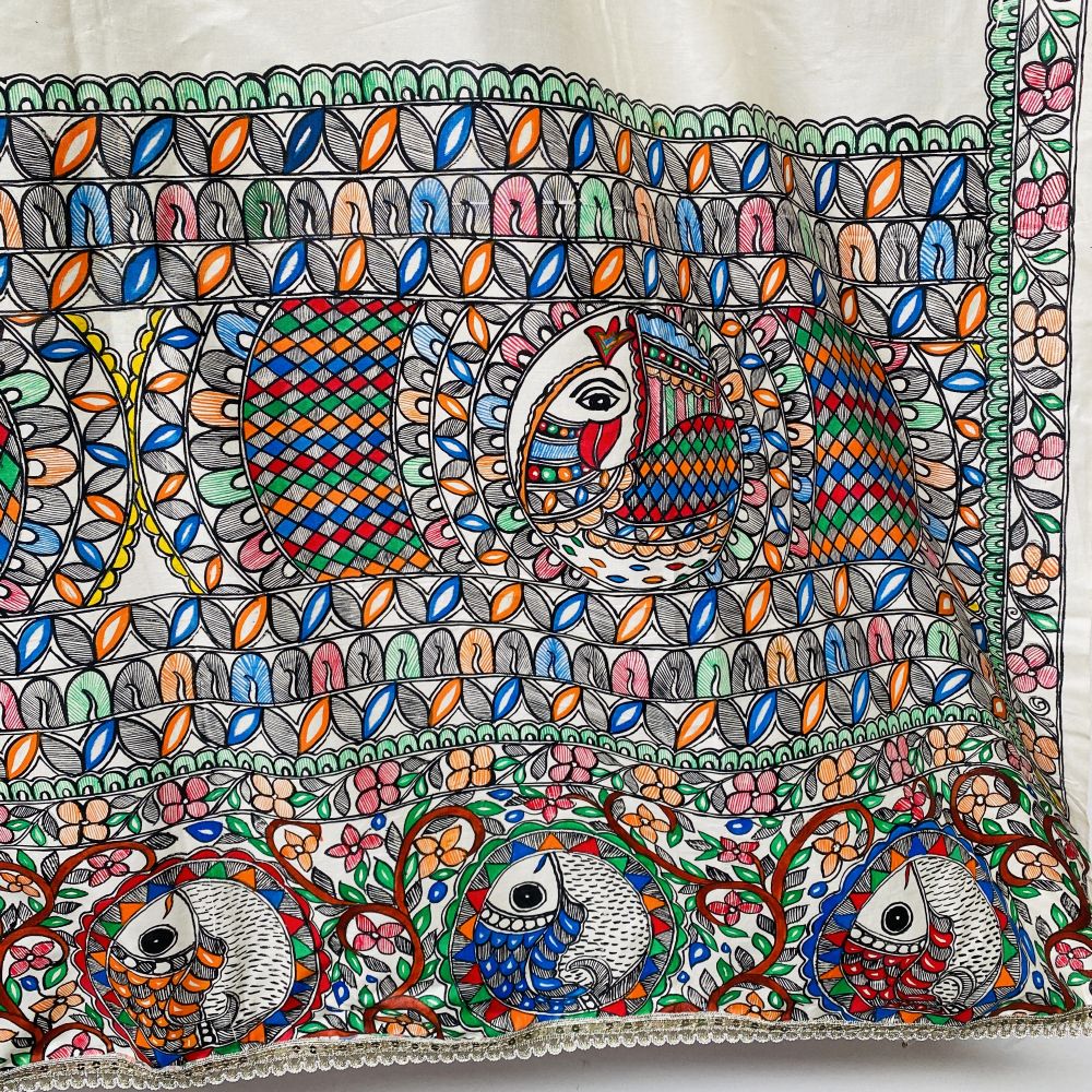 Madhubani hand Painted Silk Dupatta - Image 5