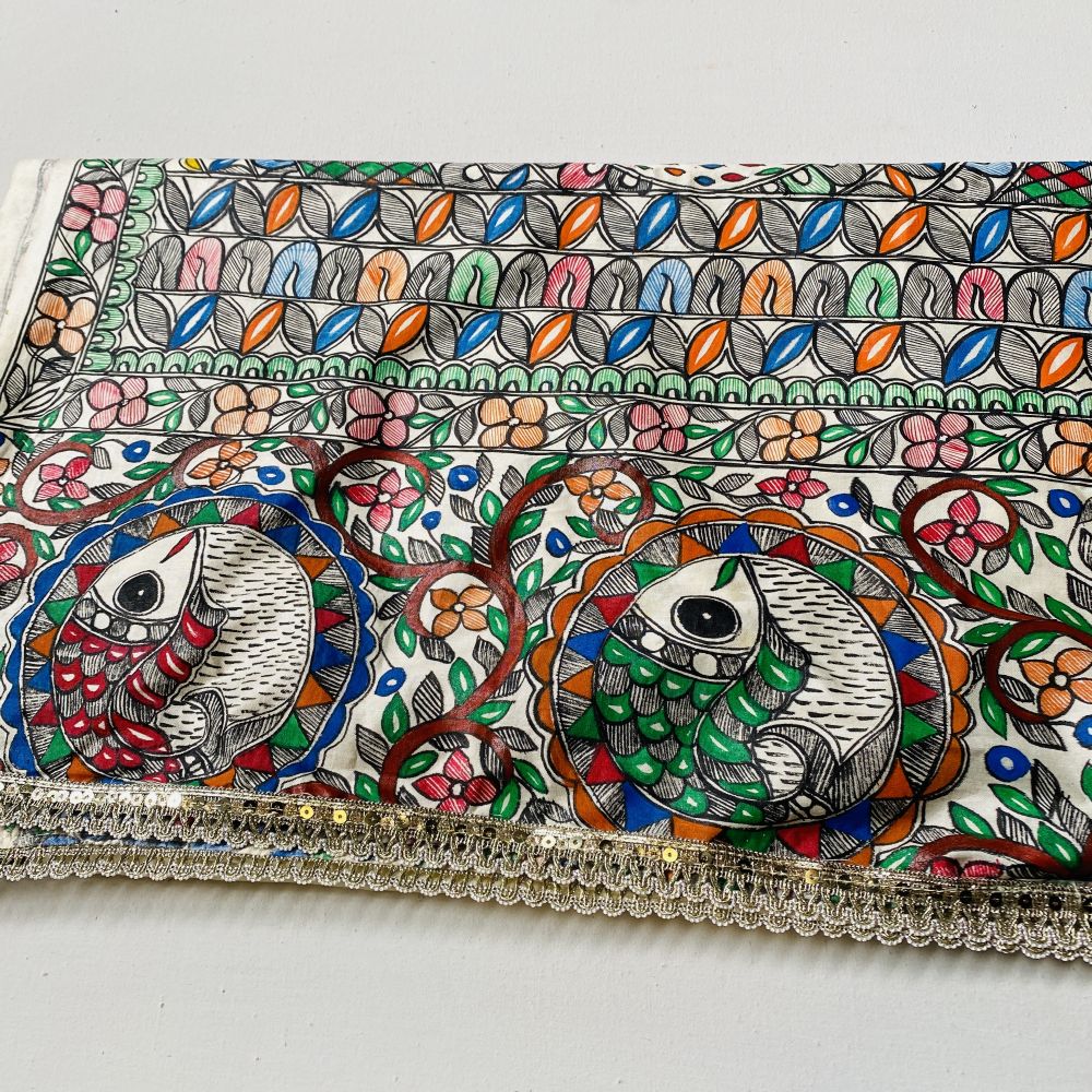 Madhubani hand Painted Silk Dupatta - Image 7