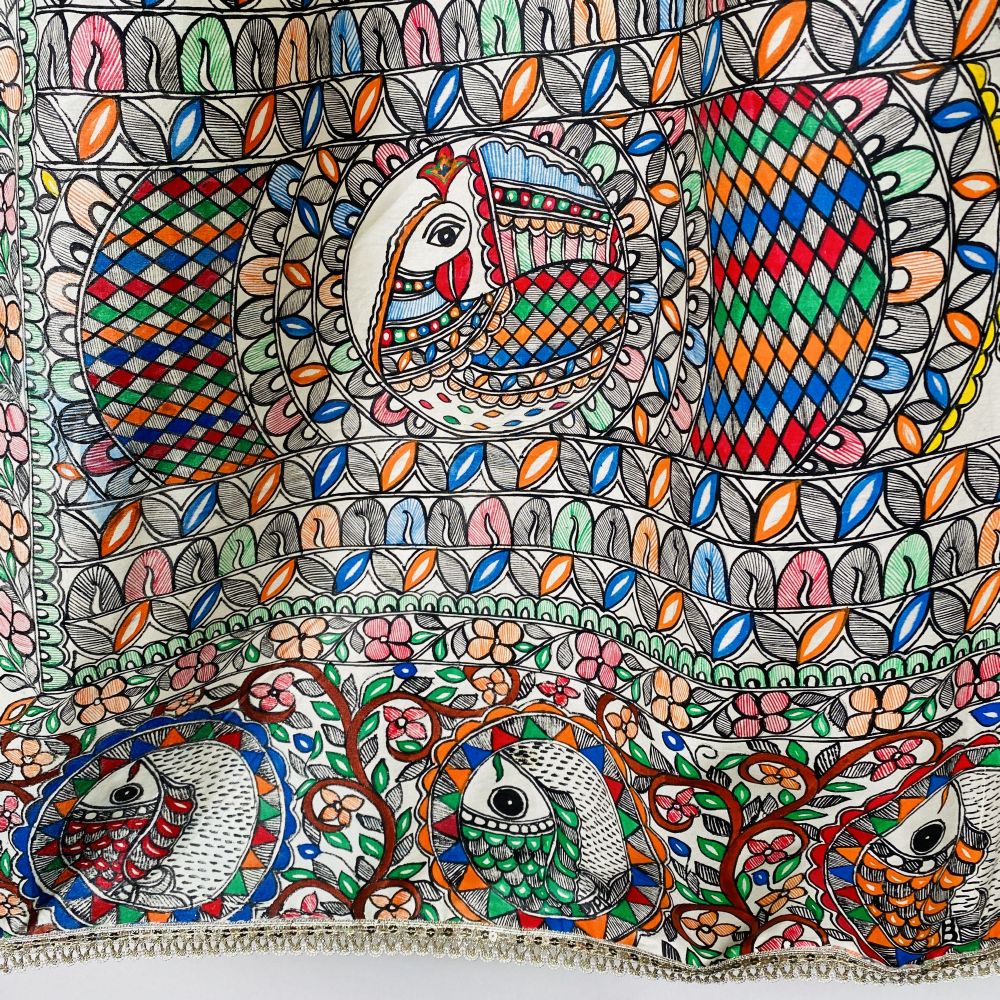 Madhubani hand Painted Silk Dupatta - Image 8