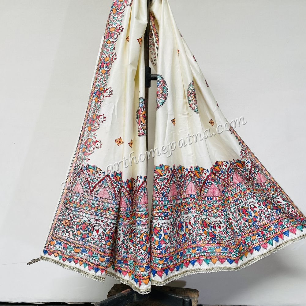 Madhubani hand Painted Silk Dupatta - Image 2