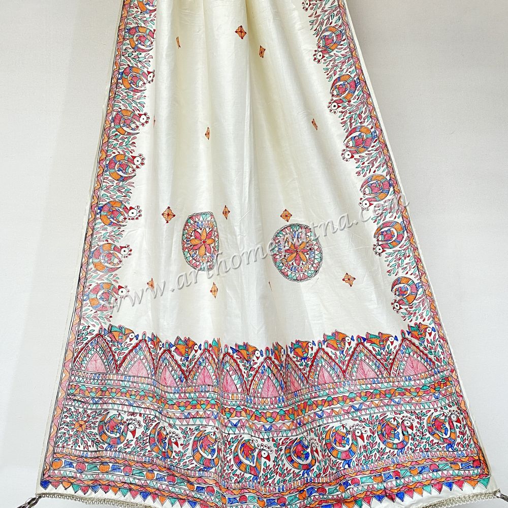 Madhubani hand Painted Silk Dupatta - Image 3