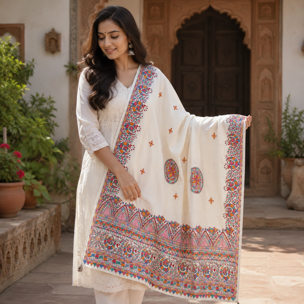Madhubani hand Painted Silk Dupatta